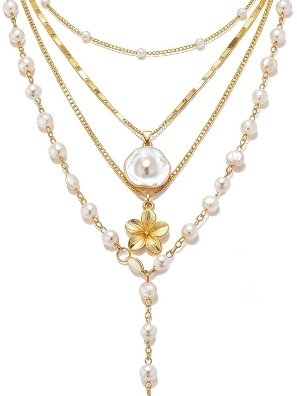 Boho Gold-Plated Pearl Seashell Flower Pendant Necklace Set - Trendy Beach